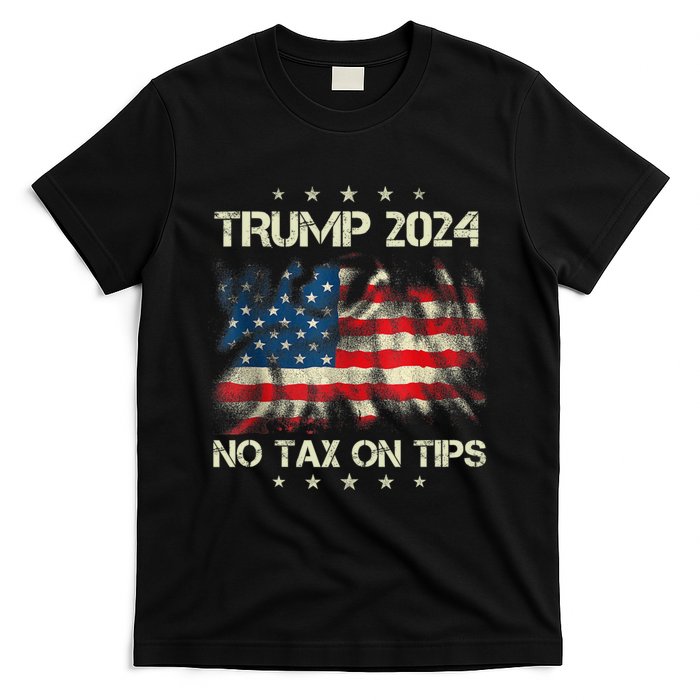 Trump 2024 No Tax On Tips Us Flag T-Shirt