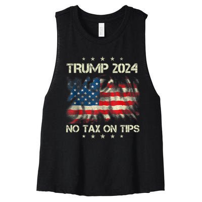 Trump 2024 No Tax On Tips Us Flag Women's Racerback Cropped Tank