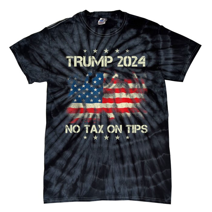 Trump 2024 No Tax On Tips Us Flag Tie-Dye T-Shirt