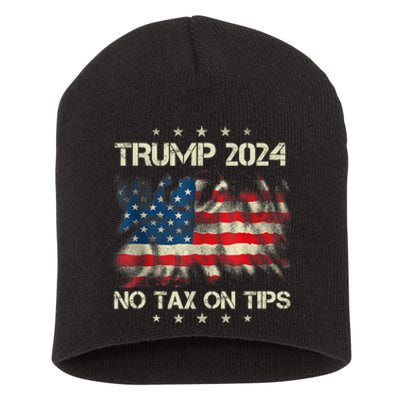 Trump 2024 No Tax On Tips Us Flag Short Acrylic Beanie