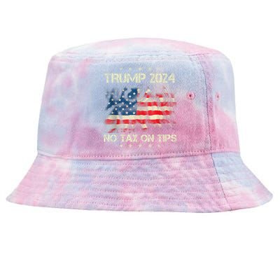 Trump 2024 No Tax On Tips Us Flag Tie-Dyed Bucket Hat