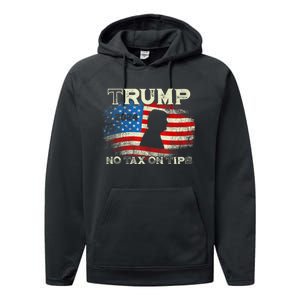 Trump 2024 No Tax On Tips Us Flag Performance Fleece Hoodie