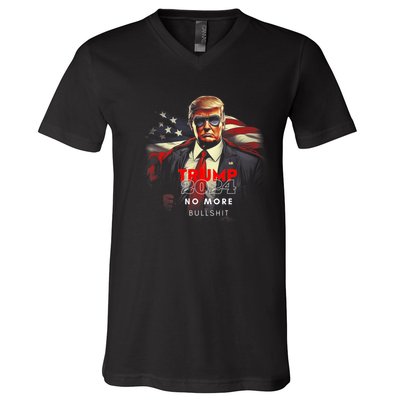 Trump 2024 No More Bullshit American Flag V-Neck T-Shirt