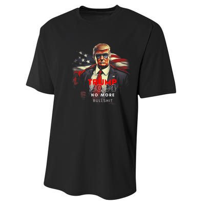 Trump 2024 No More Bullshit American Flag Performance Sprint T-Shirt