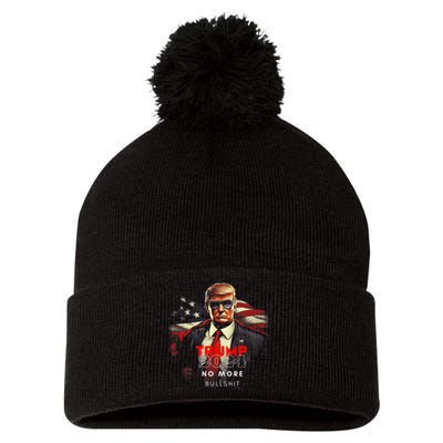 Trump 2024 No More Bullshit American Flag Pom Pom 12in Knit Beanie