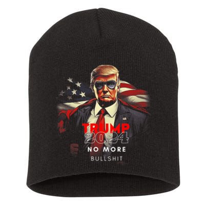 Trump 2024 No More Bullshit American Flag Short Acrylic Beanie