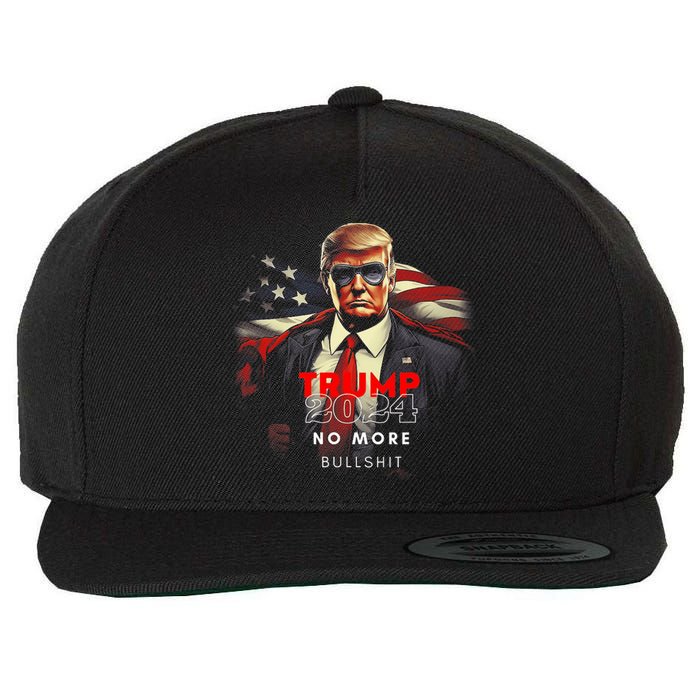 Trump 2024 No More Bullshit American Flag Wool Snapback Cap