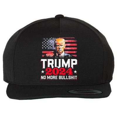 Trump 2024 No More Bull Shit America Flag Wool Snapback Cap