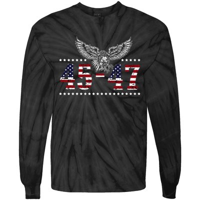 Trump 2024 President 45 And 47 American Flag Trump 2024 Tie-Dye Long Sleeve Shirt