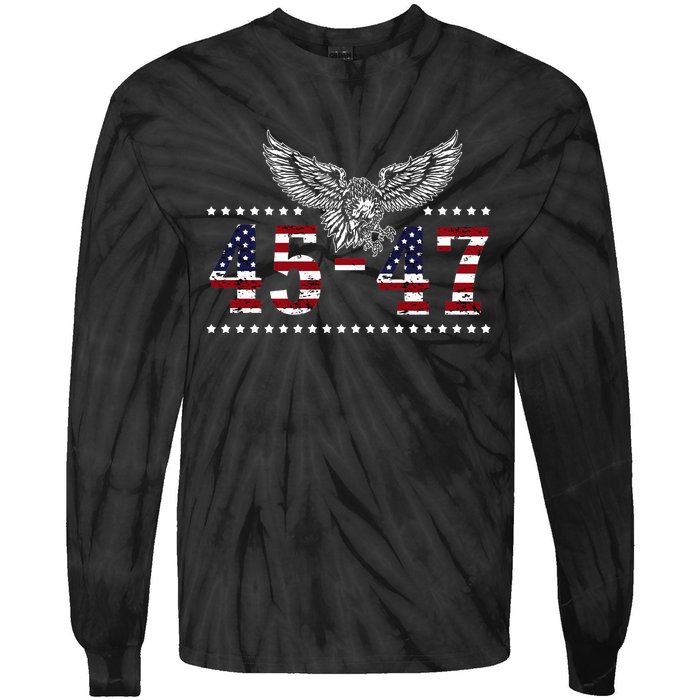 Trump 2024 President 45 And 47 American Flag Trump 2024 Tie-Dye Long Sleeve Shirt