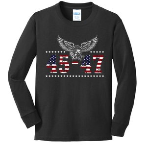 Trump 2024 President 45 And 47 American Flag Trump 2024 Kids Long Sleeve Shirt