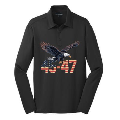 Trump 2024 President 45 And 47 American Flag Silk Touch Performance Long Sleeve Polo