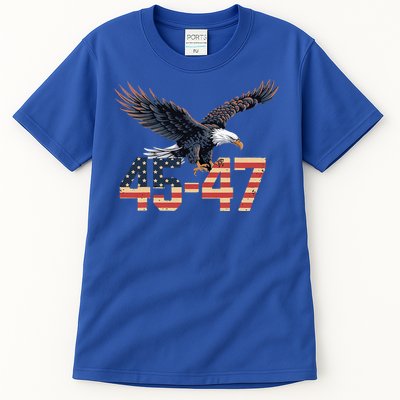 Trump 2024 President 45 And 47 American Flag Tall T-Shirt