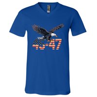 Trump 2024 President 45 And 47 American Flag V-Neck T-Shirt