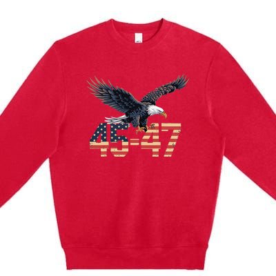 Trump 2024 President 45 And 47 American Flag Premium Crewneck Sweatshirt