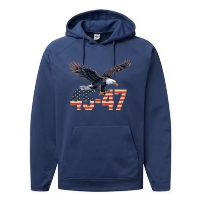 Trump 2024 President 45 And 47 American Flag Performance Fleece Hoodie