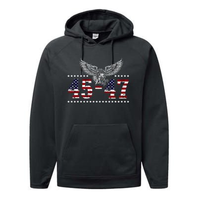 Trump 2024 President 45 And 47 American Flag Trump 2024 Performance Fleece Hoodie