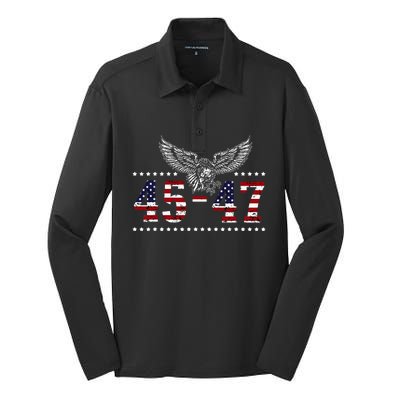 Trump 2024 President 45 And 47 American Flag Trump 2024 Silk Touch Performance Long Sleeve Polo