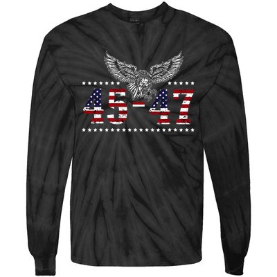 Trump 2024 President 45 And 47 American Flag Trump 2024 Tie-Dye Long Sleeve Shirt