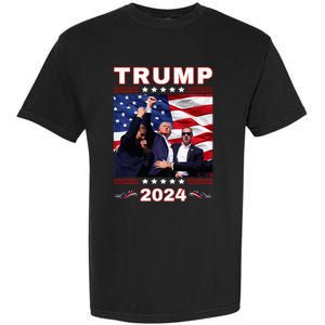 Trump 2024 Pennsylvania Rally Fist Raised American Flag Garment-Dyed Heavyweight T-Shirt