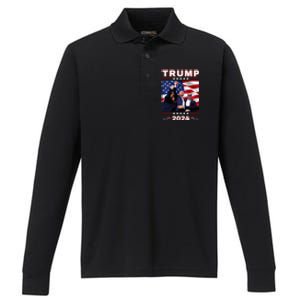 Trump 2024 Pennsylvania Rally Fist Raised American Flag Performance Long Sleeve Polo