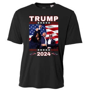 Trump 2024 Pennsylvania Rally Fist Raised American Flag Cooling Performance Crew T-Shirt