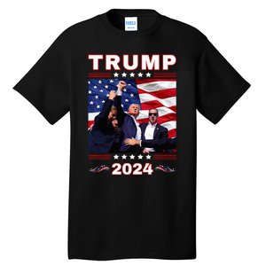 Trump 2024 Pennsylvania Rally Fist Raised American Flag Tall T-Shirt