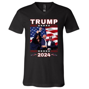 Trump 2024 Pennsylvania Rally Fist Raised American Flag V-Neck T-Shirt