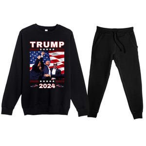 Trump 2024 Pennsylvania Rally Fist Raised American Flag Premium Crewneck Sweatsuit Set