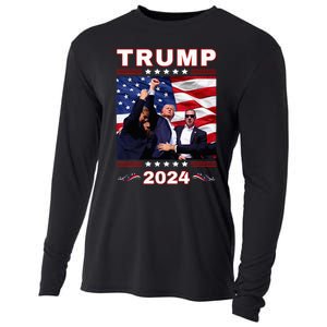 Trump 2024 Pennsylvania Rally Fist Raised American Flag Cooling Performance Long Sleeve Crew