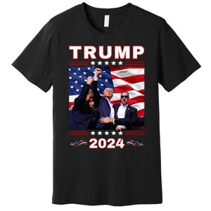 Trump 2024 Pennsylvania Rally Fist Raised American Flag Premium T-Shirt