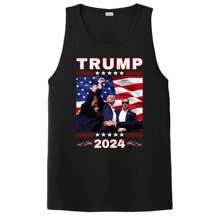 Trump 2024 Pennsylvania Rally Fist Raised American Flag PosiCharge Competitor Tank