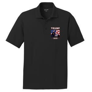 Trump 2024 Pennsylvania Rally Fist Raised American Flag PosiCharge RacerMesh Polo