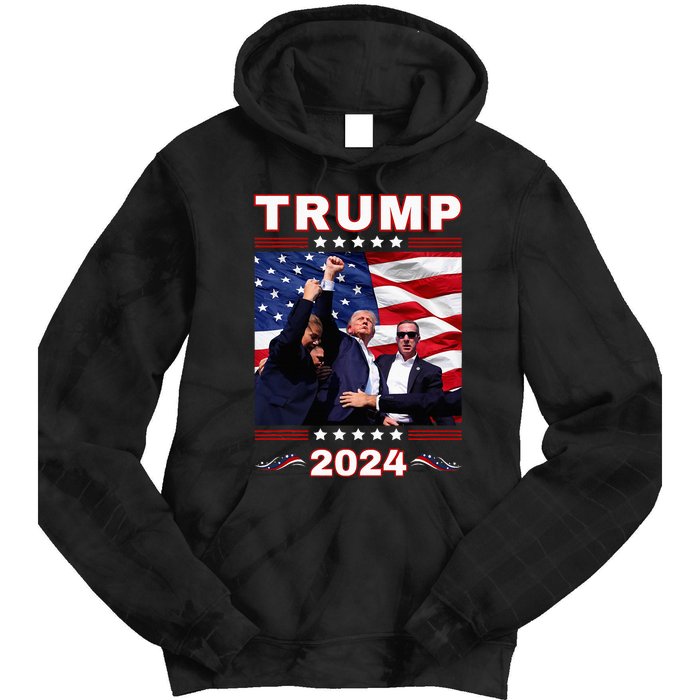 Trump 2024 Pennsylvania Rally Fist Raised American Flag Tie Dye Hoodie