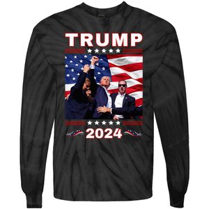 Trump 2024 Pennsylvania Rally Fist Raised American Flag Tie-Dye Long Sleeve Shirt