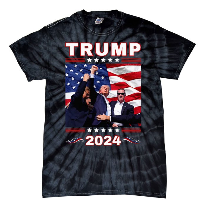 Trump 2024 Pennsylvania Rally Fist Raised American Flag Tie-Dye T-Shirt