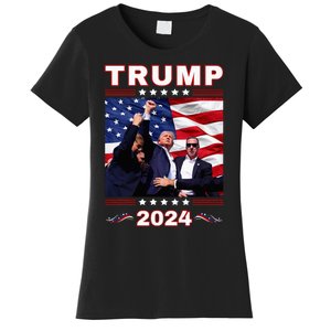 Trump 2024 Pennsylvania Rally Fist Raised American Flag Women's T-Shirt