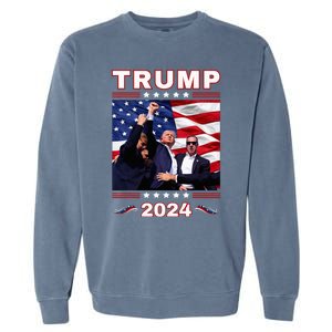 Trump 2024 Pennsylvania Rally Fist Raised American Flag Garment-Dyed Sweatshirt