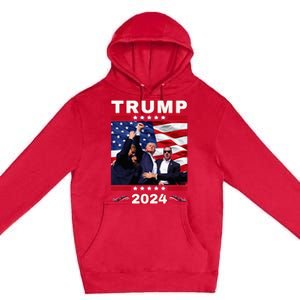 Trump 2024 Pennsylvania Rally Fist Raised American Flag Premium Pullover Hoodie