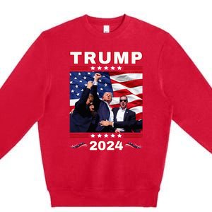 Trump 2024 Pennsylvania Rally Fist Raised American Flag Premium Crewneck Sweatshirt