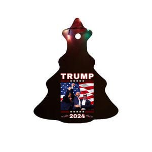 Trump 2024 Pennsylvania Rally Fist Raised American Flag Ceramic Tree Ornament