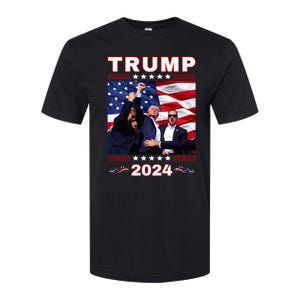 Trump 2024 Pennsylvania Rally Fist Raised American Flag Softstyle CVC T-Shirt