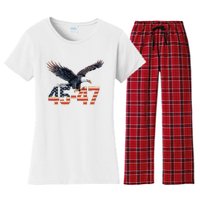 Trump 2024 President 45 And 47 American Flag Trump 2024 Women's Flannel Pajama Set