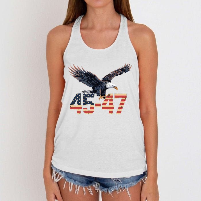 Trump 2024 President 45 And 47 American Flag Trump 2024 Women's Knotted Racerback Tank