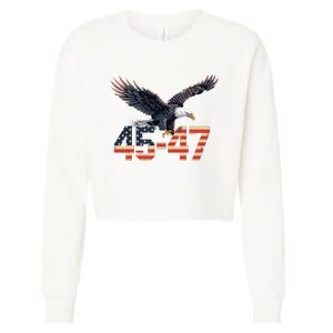 Trump 2024 President 45 And 47 American Flag Trump 2024 Cropped Pullover Crew