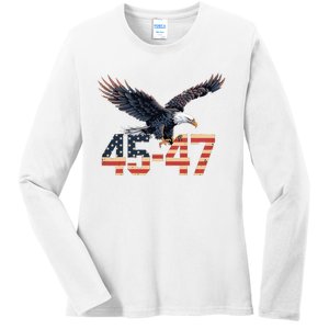 Trump 2024 President 45 And 47 American Flag Trump 2024 Ladies Long Sleeve Shirt