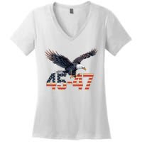 Trump 2024 President 45 And 47 American Flag Trump 2024 Women's V-Neck T-Shirt