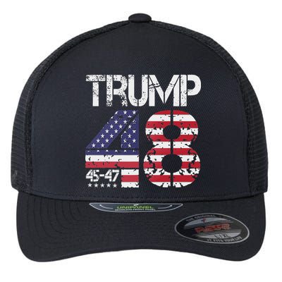 Trump 2028 President 45 47 48 American Flag Trump 2028 Flexfit Unipanel Trucker Cap