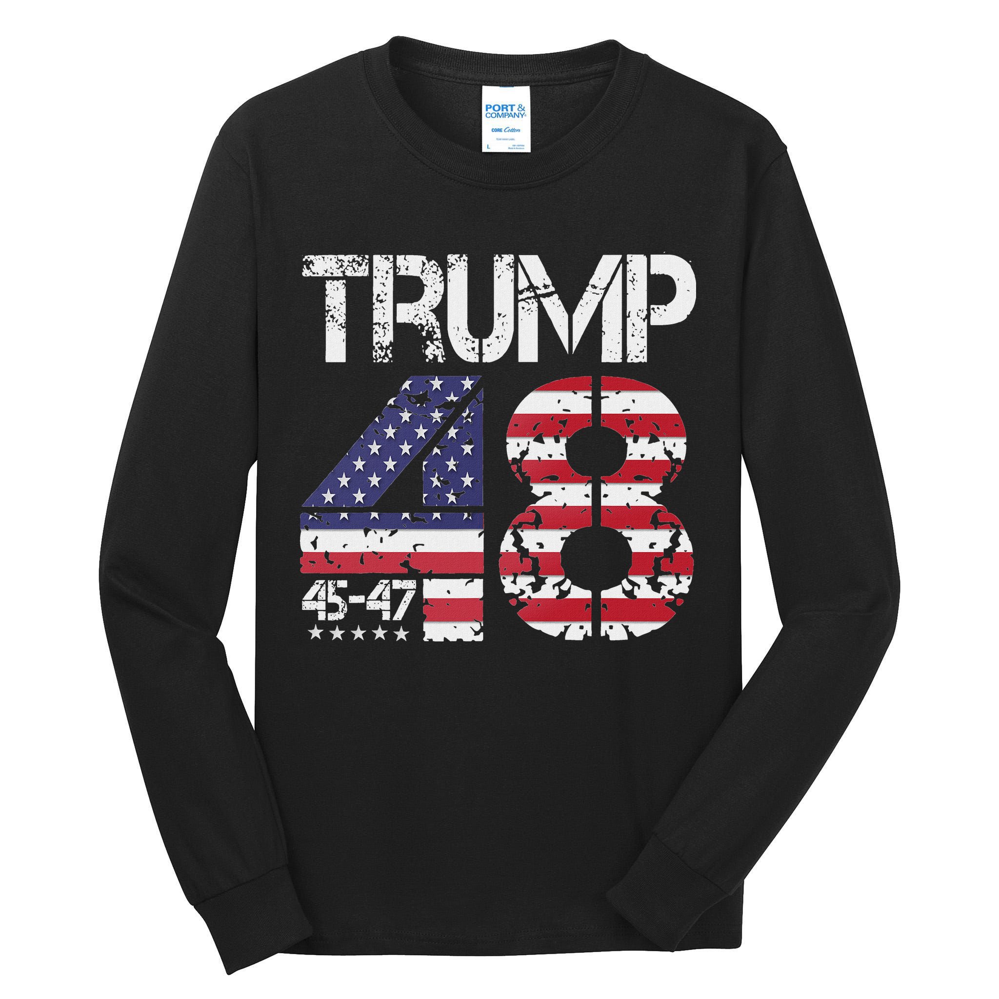 Trump 2028 President 45 47 48 American Flag Trump 2028 Tall Long Sleeve T-Shirt