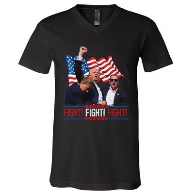 Trump 2024 President Fight Bloodied Fist Pumping Of Legend V-Neck T-Shirt